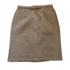 Vintage Lands End Brown Houndstooth Cotton Pencil Skirt with Pockets Size 14